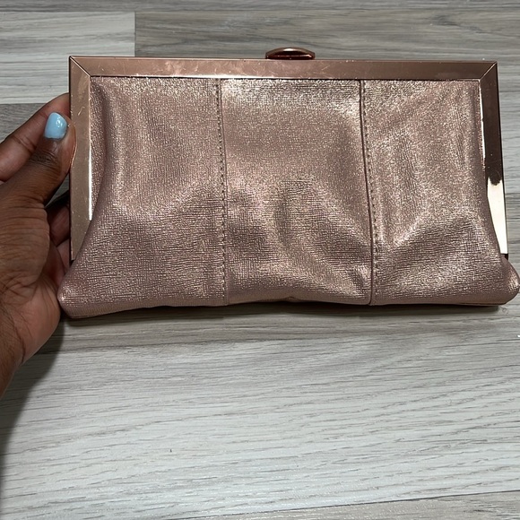 Womens Stylish Elegant Metallic Rose Gold Clutch Formal inside pocket Chic Sleek - Picture 12 of 12